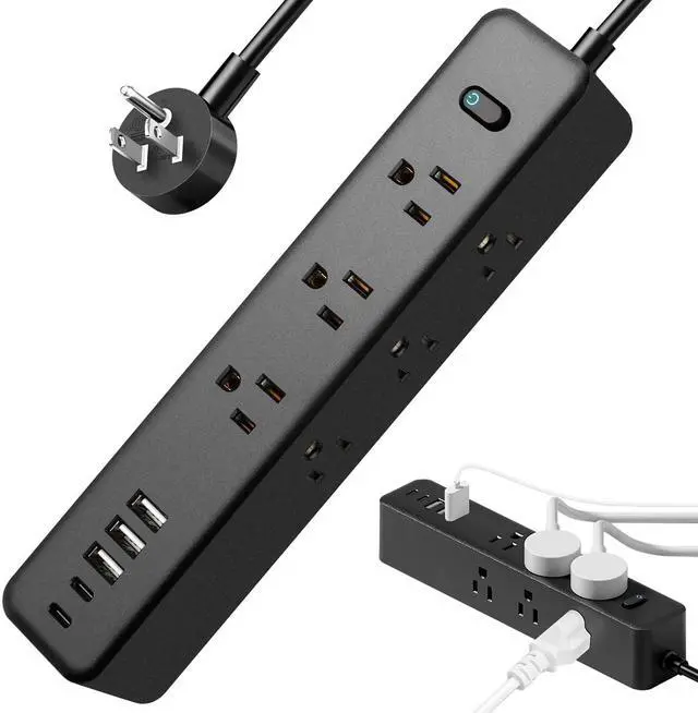 Main image of 5Ft Power Strip Surge Protector, Desk Charging Station, 1250W/10A Spaced Outlets, 9 AC Outlets and 5 USB Ports (2 USB C), Flat Plug Extension Cord with Overload Protection for Home, Office, Dorm