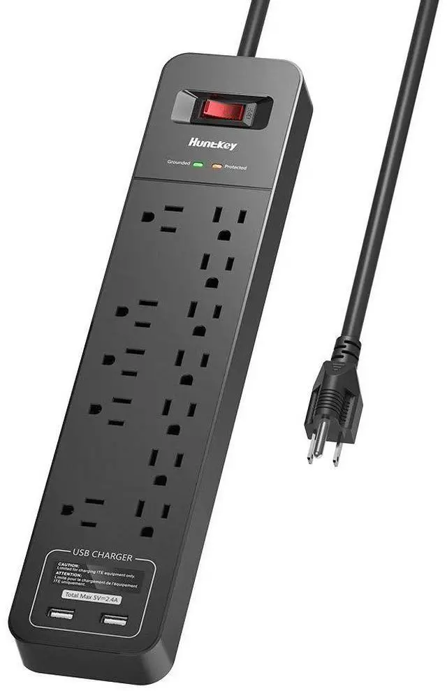 Main image of Surge Protector Power Strip, 12 Outlets with 2 USB Ports, 6 Feet Extension Cord, 2390 Joules, ETL Listed, Black