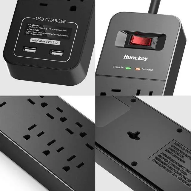 Alt view image 4 of 7 - Surge Protector Power Strip, 12 Outlets with 2 USB Ports, 6 Feet Extension Cord, 2390 Joules, ETL Listed, Black