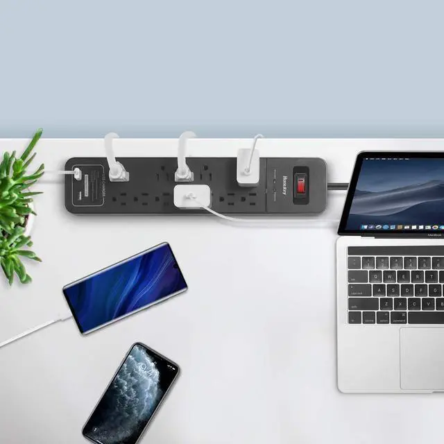 Alt view image 7 of 7 - Surge Protector Power Strip, 12 Outlets with 2 USB Ports, 6 Feet Extension Cord, 2390 Joules, ETL Listed, Black