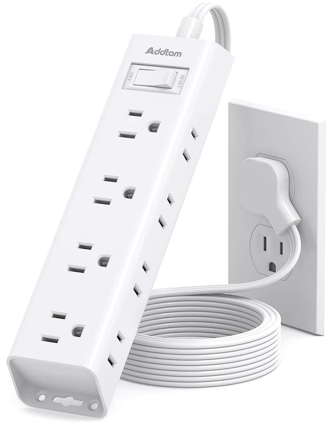 Main image of Power Strip Surge Protector with 12 Outlets, Flat Plug Extension Cord 3FT Ultra Thin Wall Plug, 3-Side Wide Spaced Outlet Extender, Wall Mount Desk Charging Station for Home Office Dorm, White