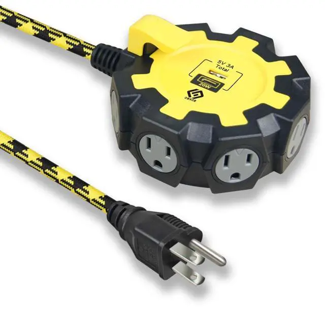 Alt view image 3 of 6 - PD20W USB-C Charger, Two Ports (USB-A and C), Workshop 6-Outlet Power Strip with 6FT 14/3 Braided Cord, 500 Joules Surge Protected, 15A Built-in Circuit Breaker, UL Listed, Wall mountable