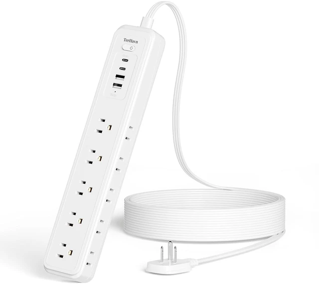 Main image of Power Strip Surge Protector,15 Outlets 4 USB 2 USB-C,10Ft Flat Plug,White 15 AC Outlets,4 USB Ports 2 USB-C 2 USB-A,1080J Surge,Wall Mountable,10Ft Cord,16AWG,Overload Protection,3-Side Design