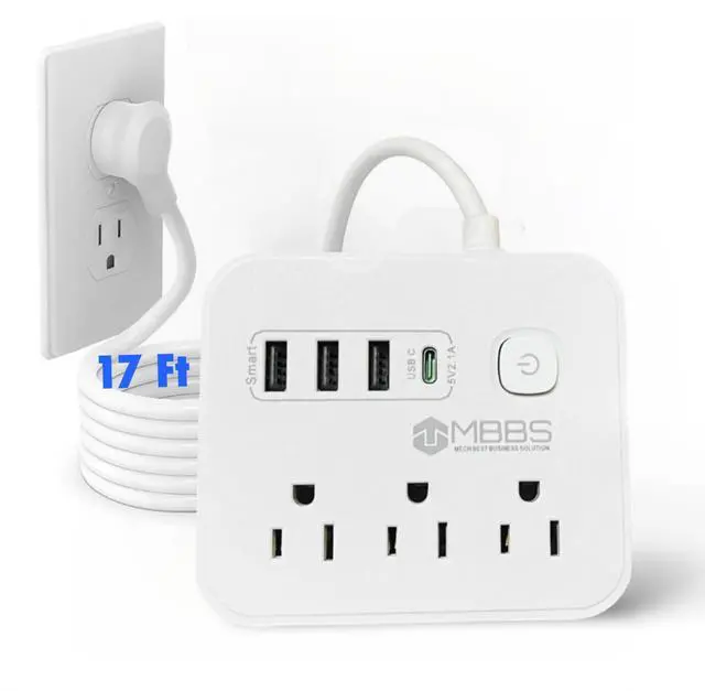 Main image of 17 ft Surge Protector Power Strip with USB C, 1200J Protection, Heavy Duty Extension Cord (7-in-1) 3 AC Outlets, 4 USB Ports, LED On/Off Switch Compact & Travel Friendly Home, Office. (White)