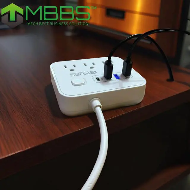 Alt view image 7 of 7 - 17 ft Surge Protector Power Strip with USB C, 1200J Protection, Heavy Duty Extension Cord (7-in-1) 3 AC Outlets, 4 USB Ports, LED On/Off Switch Compact & Travel Friendly Home, Office. (White)