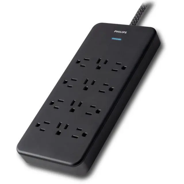 Alt view image 2 of 7 - 12-Outlet Surge Protector Power Strip, 6 Ft Braided Extension Cord | Wide Spaced Outlet Extender, 3500 Joules, Flat Plug, Wall Mount, ETL Safety Listed, Black, SPP3813B/37