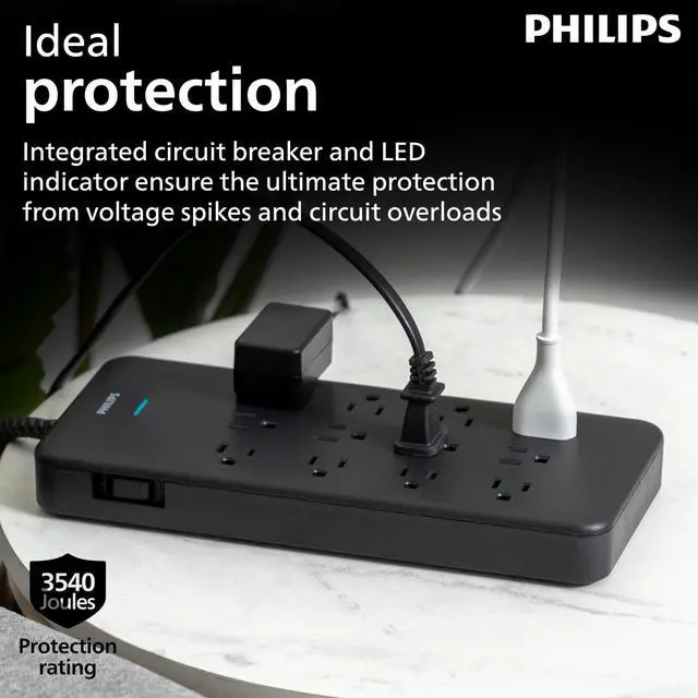 Alt view image 3 of 7 - 12-Outlet Surge Protector Power Strip, 6 Ft Braided Extension Cord | Wide Spaced Outlet Extender, 3500 Joules, Flat Plug, Wall Mount, ETL Safety Listed, Black, SPP3813B/37