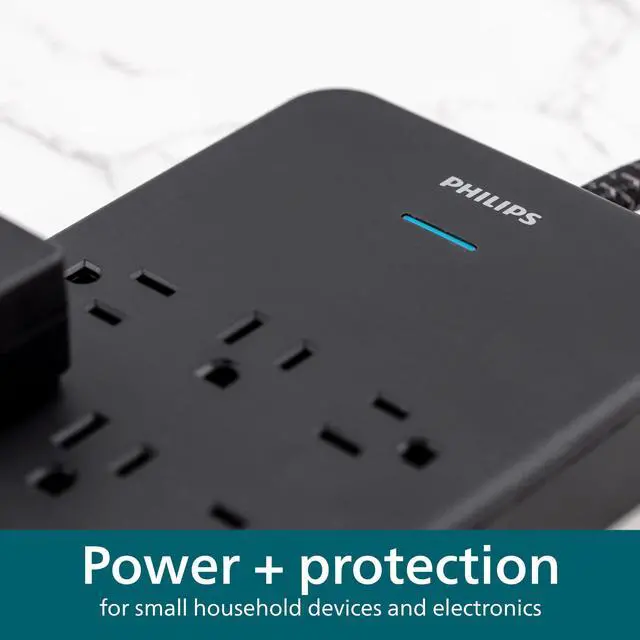 Alt view image 7 of 7 - 12-Outlet Surge Protector Power Strip, 6 Ft Braided Extension Cord | Wide Spaced Outlet Extender, 3500 Joules, Flat Plug, Wall Mount, ETL Safety Listed, Black, SPP3813B/37