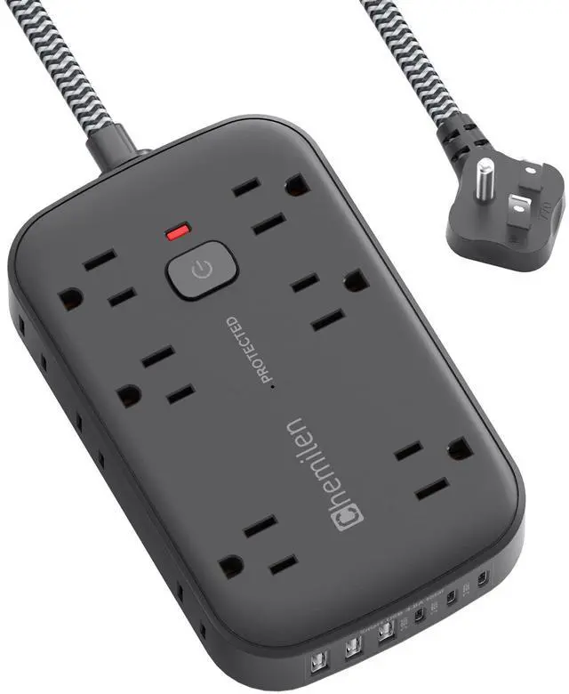 Main image of Power Strip with USB Ports, 2100J Surge Protector Outlet Extender, 5 Ft Extension Cord with 12 Outlets, 6 USB Charger(3 USB C Port), Indoor Desk Charging Station for Home and Office Accessories, Black