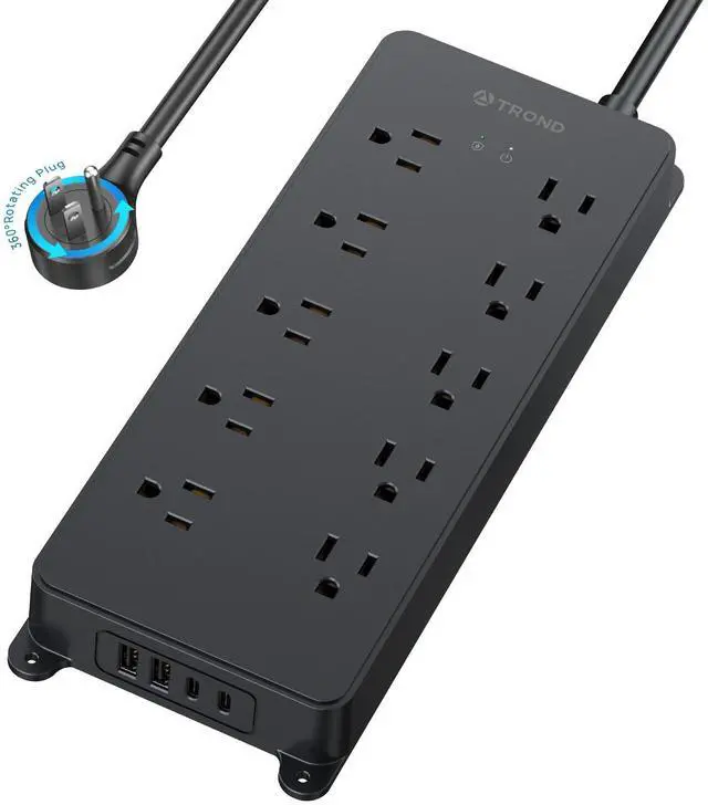Main image of Surge Protector Power Strip with 360° Rotating Flat Plug, 4000J, ETL Listed, 10 Widely Spaced Outlets, 2 USB A and 2 USB C, 5ft Extension Cord, Wall Mountable, for Home Office Garage, Black