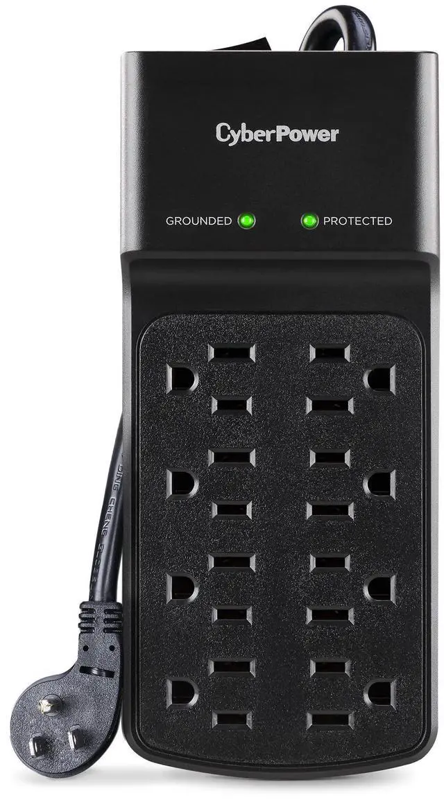 Main image of B808 Essential Surge Protector, 2180J/125V, 8 Outlets, 8 ft Power Cord, LowProfile RightAngle Plug, EMI/RFI Noise Filtration, Automatic Shutdown, Black