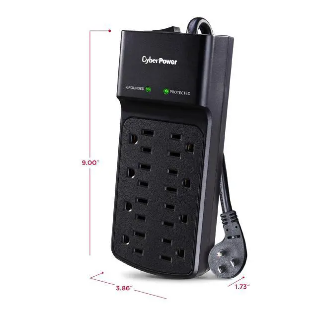 Alt view image 6 of 7 - B808 Essential Surge Protector, 2180J/125V, 8 Outlets, 8 ft Power Cord, LowProfile RightAngle Plug, EMI/RFI Noise Filtration, Automatic Shutdown, Black