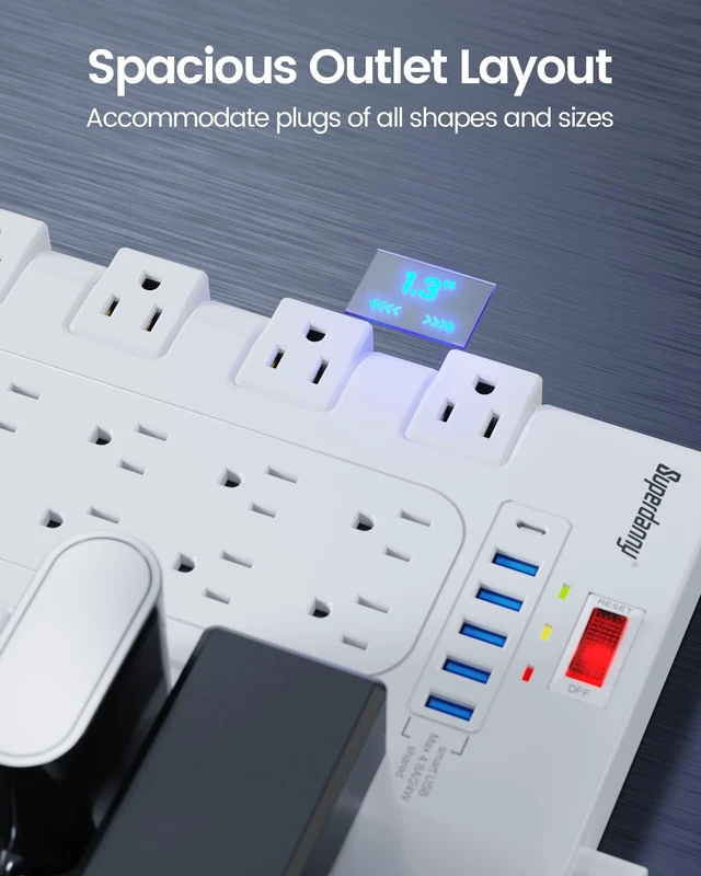 Alt view image 3 of 7 - Power Strip Surge Protector, 22 AC 6 USB, 2100J, 6.5Ft,1875W/15A 5A1C, Heavy Duty Extension Cord with Multiple Outlets, Flat Plug Outlet Extender for Home, Office, Dorm, Gaming Room, White
