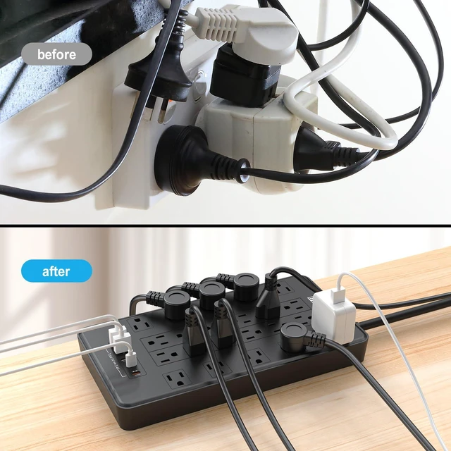 Alt view image 3 of 7 - Power Strip with USB C, Surge Protector Power Strip with 22 Outlet & 3 USB A Ports & 2 USB C Port, 1875W/15A Multiplug with Flat Plug, 6 Ft Extension Cord for Home Office