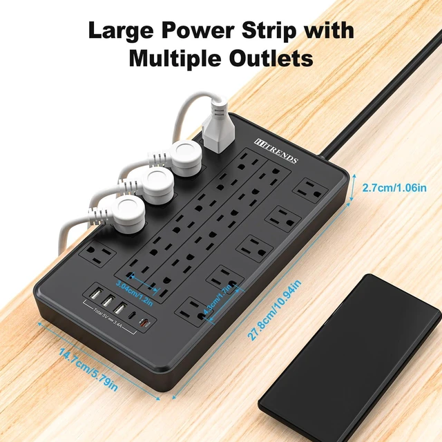 Alt view image 6 of 7 - Power Strip with USB C, Surge Protector Power Strip with 22 Outlet & 3 USB A Ports & 2 USB C Port, 1875W/15A Multiplug with Flat Plug, 6 Ft Extension Cord for Home Office