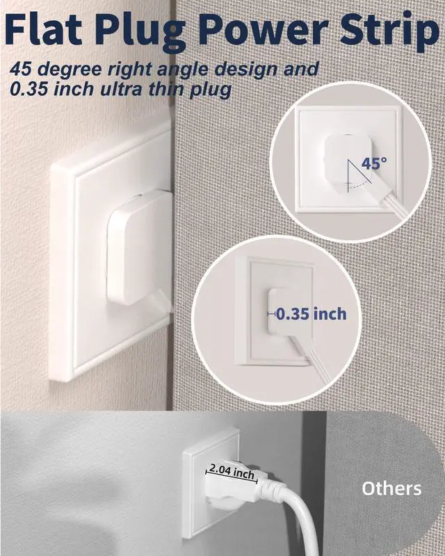 Alt view image 3 of 7 - 16 in 1 Surge Protector Power Strip with 4 USB (2 USB C) and 12 AC Outlets Extender, 6 Ft Flat Plug Extension Cord, Cable Management Outlets for Home Office and Dorm Rooms (White)
