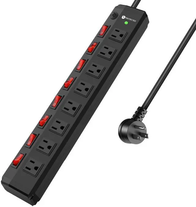 Main image of 8 Outlet Heavy Duty Power Strip with 8 Individual Switches,Moutable Metal Power Strip Surge Protector 1200 Joules,6FT 14AWG Extension Cord,15A 1800W 125V 60Hz