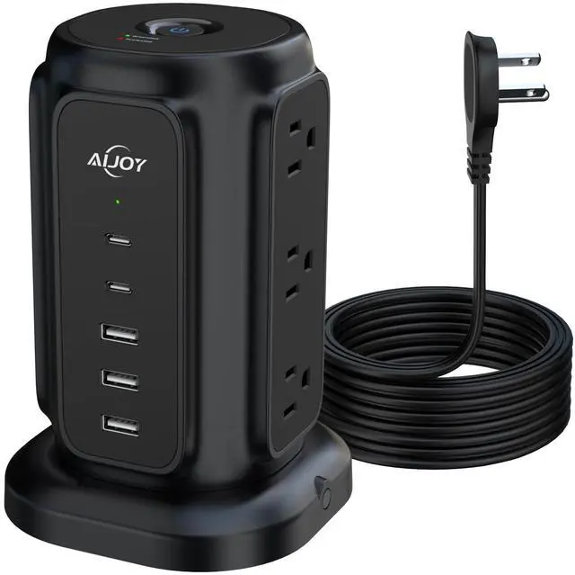 Main image of Tower Surge Protector Power Strip, 14-Device Charging Station with 9 AC Outlets & 5 USB (2 USB-C), 1200J Surge Protection, 6.5FT Flat Plug Extension Cord, Wide-Spaced Outlets, Individual Switch