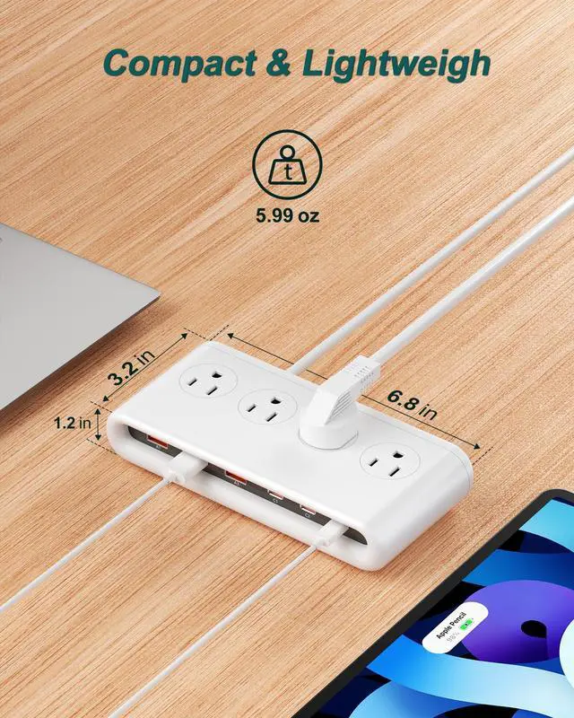 Alt view image 4 of 7 - 10 in 1 Travel Power Strip, 5ft Extension Cord with Multiple Outlets | 4 AC, 3 USB C, 3 USB A, Flat Plug Power Strip, PD20W Charging Station with Multiple Outlets, Cruise Essentials, ETL Listed