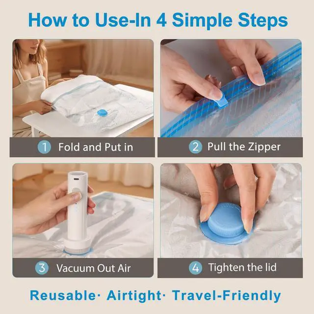 Alt view image 6 of 7 - Vacuum Seal Bags for Clothing Travel, 12 Pack Vacuum Storage Bags for Clothes with Portable Electric Pump, Space Saver Bags for Luggage Traveling and Clothing