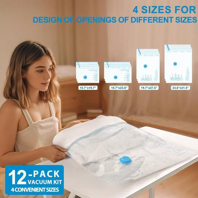 Alt view image 2 of 7 - Vacuum Seal Bags for Clothing Travel, 12 Pack Vacuum Storage Bags for Clothes with Portable Electric Pump, Space Saver Bags for Luggage Traveling and Clothing