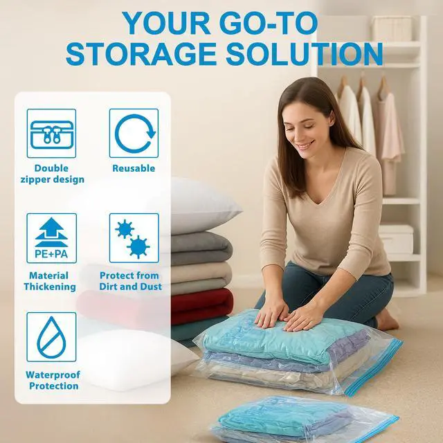 Alt view image 5 of 7 - Vacuum Seal Bags for Clothing Travel, 12 Pack Vacuum Storage Bags for Clothes with Portable Electric Pump, Space Saver Bags for Luggage Traveling and Clothing
