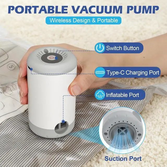 Alt view image 3 of 7 - Fantictas Travel Vacuum Storage Bags with Rechargeable Air Pump, 15 Pack Portable Space Saver Bags, Compression Bags for Clothing, Bedding, Seasonal Storage & Packing Bags for Moving