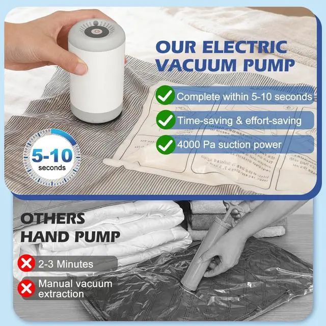 Alt view image 4 of 7 - Fantictas Travel Vacuum Storage Bags with Rechargeable Air Pump, 15 Pack Portable Space Saver Bags, Compression Bags for Clothing, Bedding, Seasonal Storage & Packing Bags for Moving