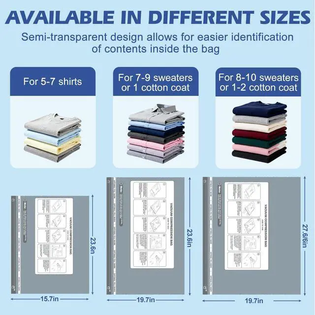 Alt view image 5 of 7 - Fantictas Travel Vacuum Storage Bags with Rechargeable Air Pump, 15 Pack Portable Space Saver Bags, Compression Bags for Clothing, Bedding, Seasonal Storage & Packing Bags for Moving