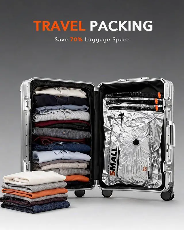 Alt view image 4 of 7 - Ultra 15 Pack Vacuum Bags for Travel with USB & Battery 2-in-1 Rechargeable Air Pump, Compression Storage Bags for Luggage and Home Storage, Space Saver for Clothes, Bedding