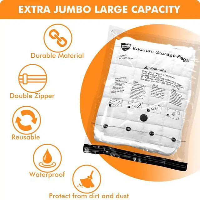 Alt view image 2 of 7 - Vacuum Storage Bags, Space Saver Seal Bags For Clothing, Travel Luggage,Blankets, Comforters, Pillows, Clothes Storage.12 Jumbo