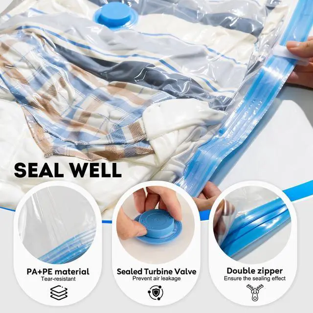 Alt view image 4 of 7 - Travel Vacuum Bags with -4000Pa Electric pump, 15 Pack Vacuum Seal Bags for Clothing Travel in 3 Combo sizes, Space Saver Vacuum Storage Bags, Saving up to 80% of Space (15 Combo Pack)