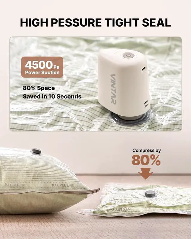 Alt view image 2 of 7 - Vacuum Seal Bags for Clothing Travel with Rechargeable Cordless Pump, VINTAR 24 Pack Space Saver Vacuum Storage Bags, Travel Vacuum Compression Bags Set for Luggage Clothes Bedding Blanket