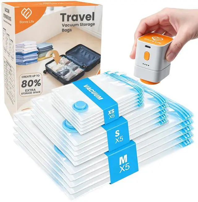 Main image of Travel Vacuum Storage Bags with Rechargeable Cordless Pump, 15-Pack Space Saver Bags for Suitcase & Luggage, Reusable Compression Bags in 3 Carry-On Sizes(16/20/24 Inch)