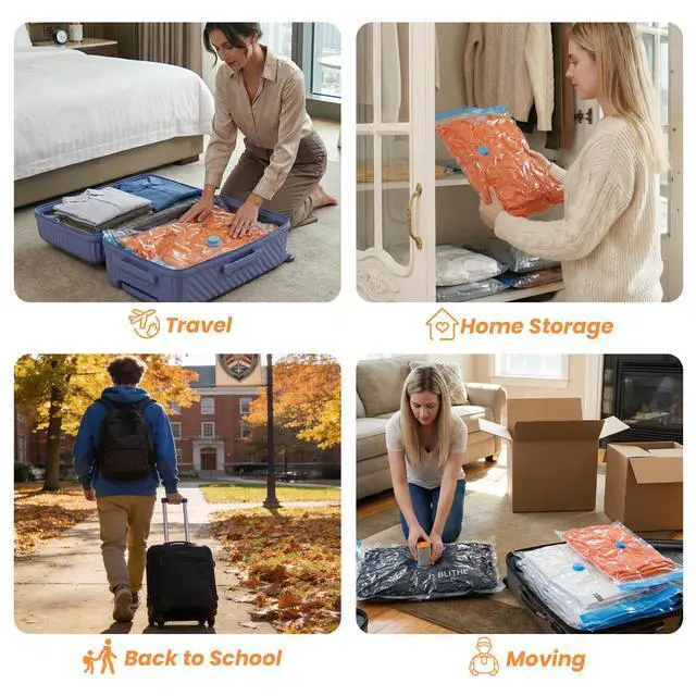 Alt view image 7 of 7 - Travel Vacuum Storage Bags with Rechargeable Cordless Pump, 15-Pack Space Saver Bags for Suitcase & Luggage, Reusable Compression Bags in 3 Carry-On Sizes(16/20/24 Inch)