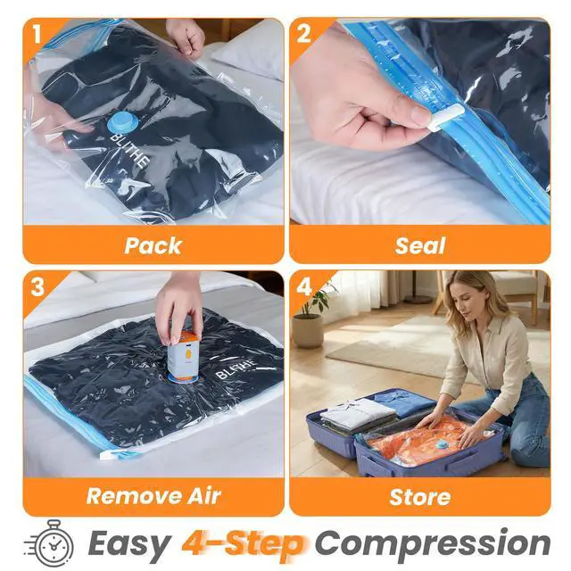 Alt view image 6 of 7 - Travel Vacuum Storage Bags with Rechargeable Cordless Pump, 15-Pack Space Saver Bags for Suitcase & Luggage, Reusable Compression Bags in 3 Carry-On Sizes(16/20/24 Inch)