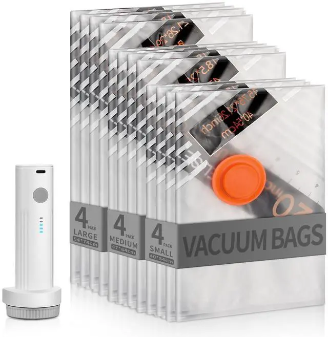 Main image of 12 Packs Vacuum Storage Bags for Travel with Electric Rechargeable Pump, Vacuum Seal Bags for Clothing Travel, Blankets, Bedding, Moving & Home Organization (4S,4M,4L)