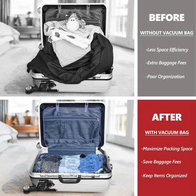 Alt view image 2 of 6 - Vacuum Seal Bags for Clothing Travel and Home Storage, Travel Vacuum Bags with Electric Pump, Space Saver Compression Packing Cubes for Luggage Suitcase Bedding Blankets Clothes, 12 Combo