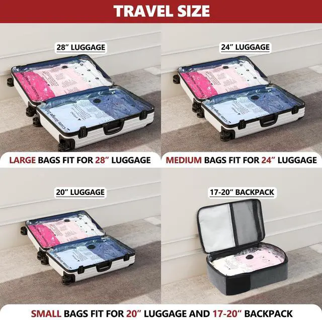 Alt view image 3 of 6 - Vacuum Seal Bags for Clothing Travel and Home Storage, Travel Vacuum Bags with Electric Pump, Space Saver Compression Packing Cubes for Luggage Suitcase Bedding Blankets Clothes, 12 Combo