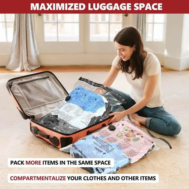 Alt view image 5 of 6 - Vacuum Seal Bags for Clothing Travel and Home Storage, Travel Vacuum Bags with Electric Pump, Space Saver Compression Packing Cubes for Luggage Suitcase Bedding Blankets Clothes, 12 Combo
