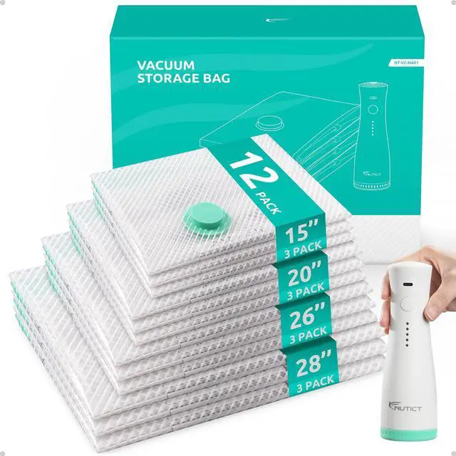 Main image of 12 Pack Vacuum Storage Bags for Travel with Rechargeable Electric Pump, Long-Term Reusable Vacuum Seal Bags for Clothes and Blankets Compression, Carry-on Space Saver for Luggage and Suitcase