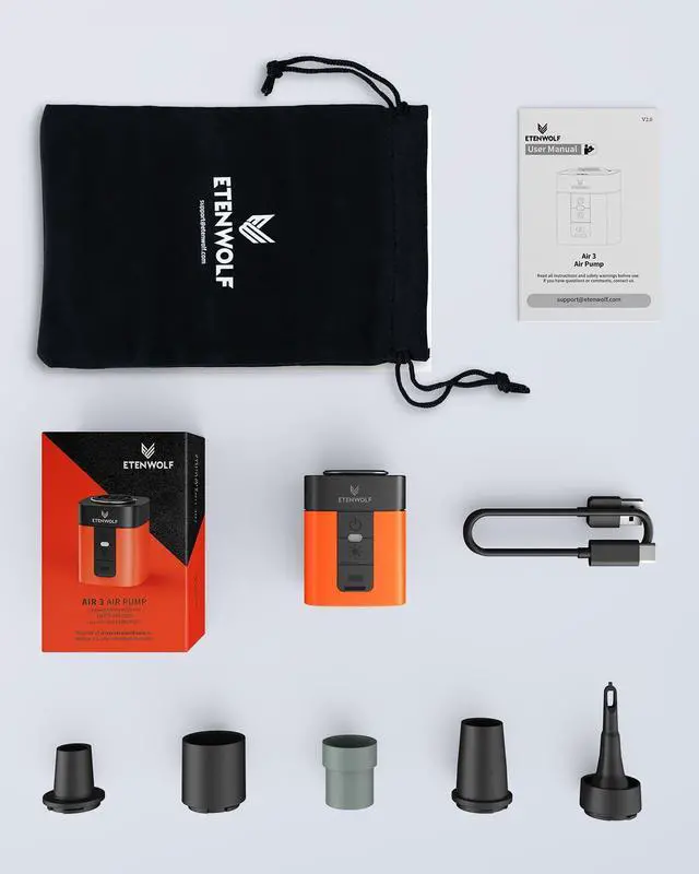 Alt view image 7 of 7 - AIR 3 Air Pump for Inflatables with 2600 mAh Battery & Camping Light, Ultra-Fast and Mini Electric Air Pump, Inflate Deflate for Air Mattress, Pool Floats, Vacuum Storage Bags, Vivid Orange