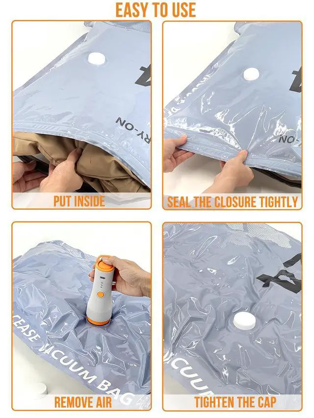 Alt view image 3 of 7 - 10Pack Travel Vacuum Storage Bags with Rechargeable Wireless Electric Pump, 3 Sizes (20/24/28 Inch) Space Saver Seal Bags for Luggage Suitcase, Carry-on Size for Clothes Travel Essentials Luggage
