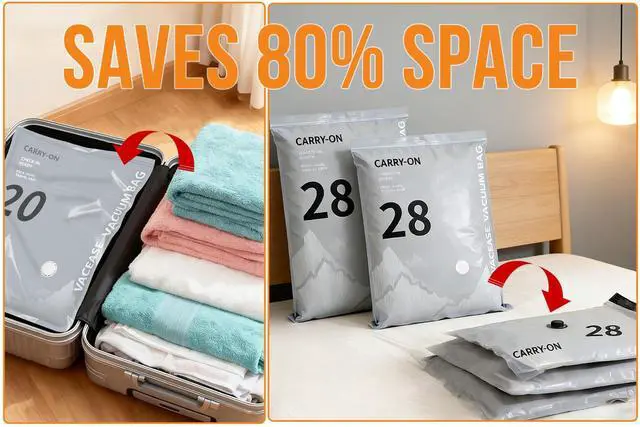 Alt view image 6 of 7 - 10Pack Travel Vacuum Storage Bags with Rechargeable Wireless Electric Pump, 3 Sizes (20/24/28 Inch) Space Saver Seal Bags for Luggage Suitcase, Carry-on Size for Clothes Travel Essentials Luggage