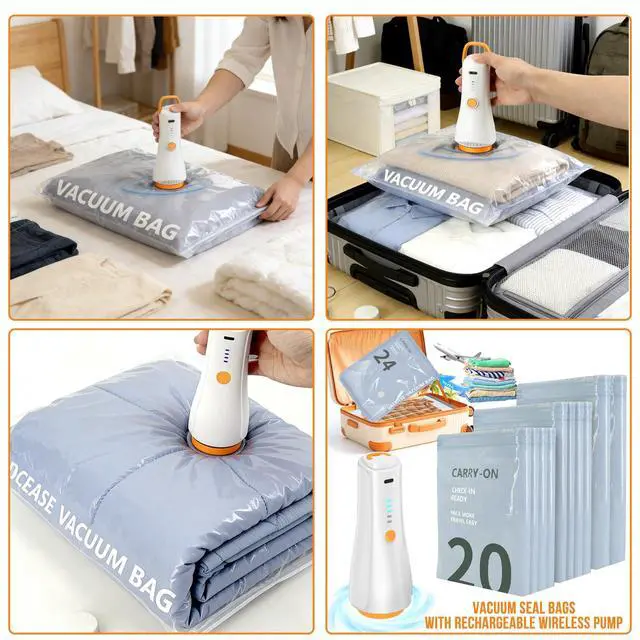 Alt view image 2 of 7 - 10Pack Travel Vacuum Storage Bags with Rechargeable Wireless Electric Pump, 3 Sizes (20/24/28 Inch) Space Saver Seal Bags for Luggage Suitcase, Carry-on Size for Clothes Travel Essentials Luggage