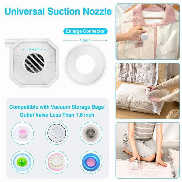 Alt view image 3 of 7 - Cordless Electric Pump for Vacuum Storage Bags Travel Air Pump for Various Space Saver Bags Portable Rechargable Seal Bag Pump for Compression Clothes, Blanket, Luggage (White)