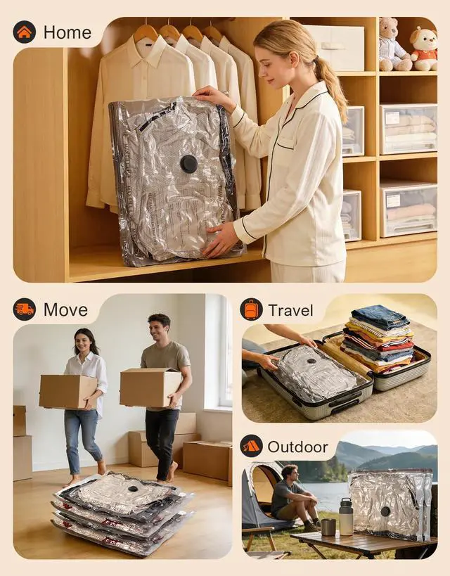 Alt view image 6 of 7 - 15 Pack Portable Vacuum Storage Bags for Travel with Rechargeable Electric Pump, Carry-on Size Compression Packing Bags for Clothing, Blankets, Space Saver for Luggage and Suitcase