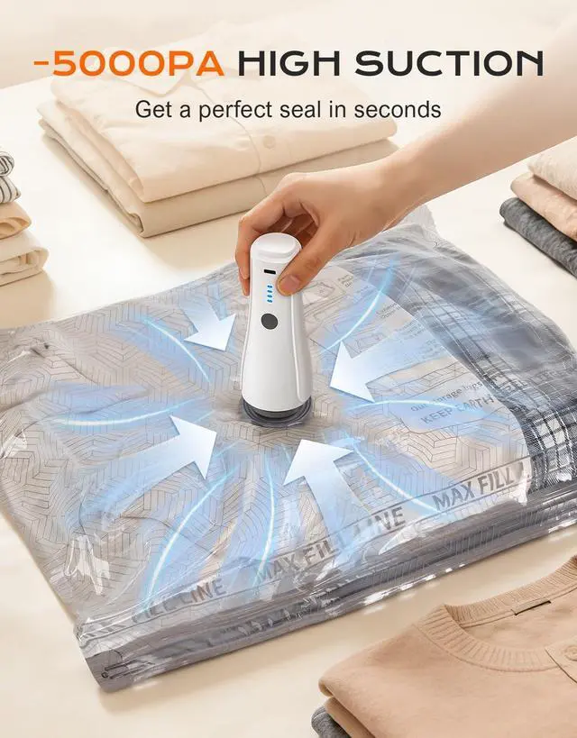Alt view image 5 of 7 - 15 Pack Portable Vacuum Storage Bags for Travel with Rechargeable Electric Pump, Carry-on Size Compression Packing Bags for Clothing, Blankets, Space Saver for Luggage and Suitcase