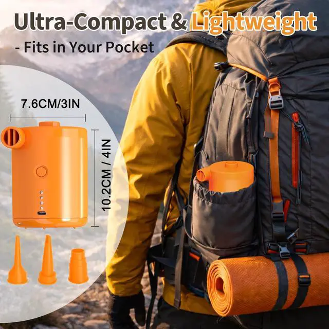 Alt view image 3 of 6 - Portable Electric Air Pump for Inflatables Rechargeable 4000mAh USB-C Air Pump for Pool Floats, Air Mattress, Vacuum Storage Bags Inflate & Deflate Tiny Pump for Travel, Camping, Home