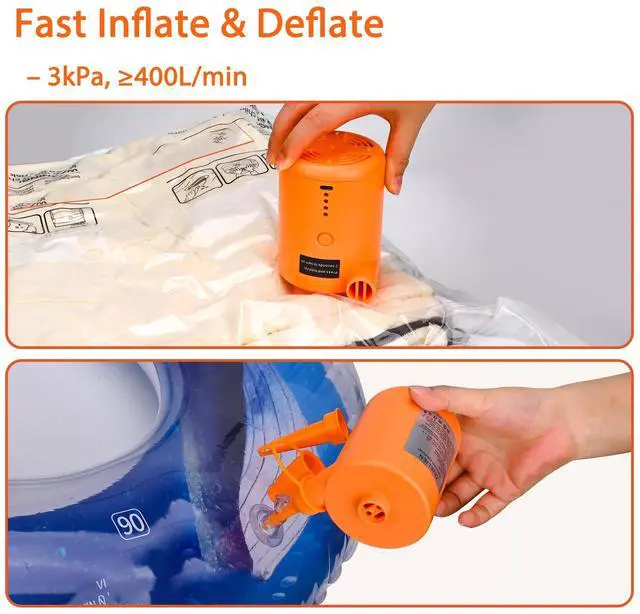 Alt view image 5 of 6 - Portable Electric Air Pump for Inflatables Rechargeable 4000mAh USB-C Air Pump for Pool Floats, Air Mattress, Vacuum Storage Bags Inflate & Deflate Tiny Pump for Travel, Camping, Home